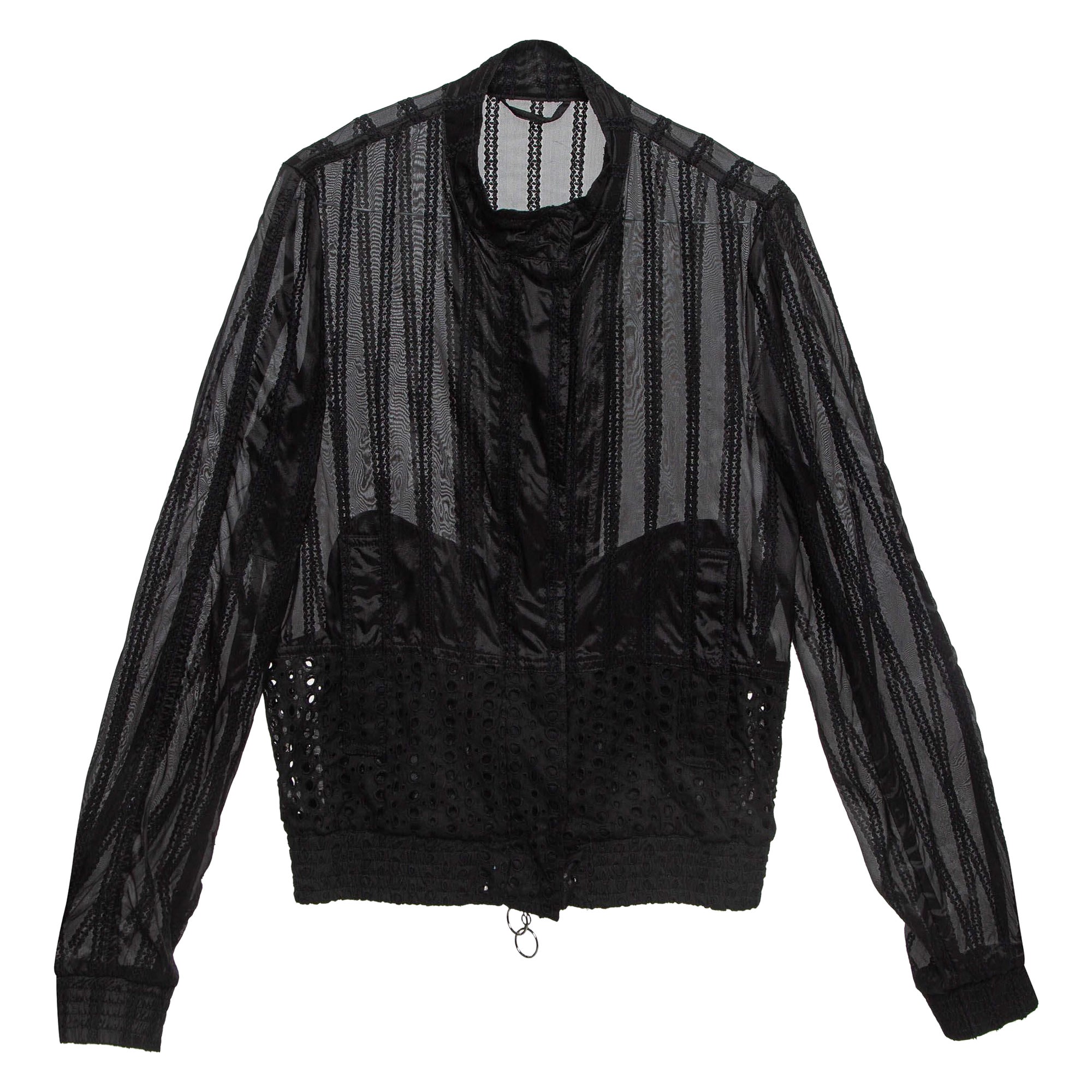 Roberto Cavalli Black Cotton Broderie Anglaise and Silk Jacket M For Sale