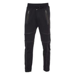 Robert Cavalli Black Cotton Knit Embellished Track Pants L