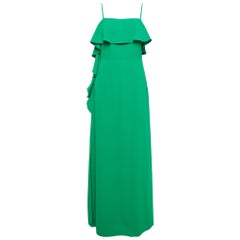 Monique Lhuillier Maxivestido de crepé verde con volantes M
