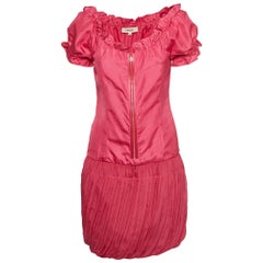Kenzo Vestido corto con cremallera y volantes de seda rosa S