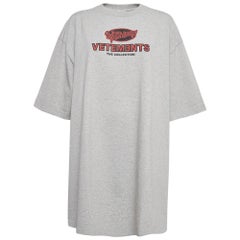 Vetements - Maglietta grigia in cotone stampato con spacco laterale M. T. I.