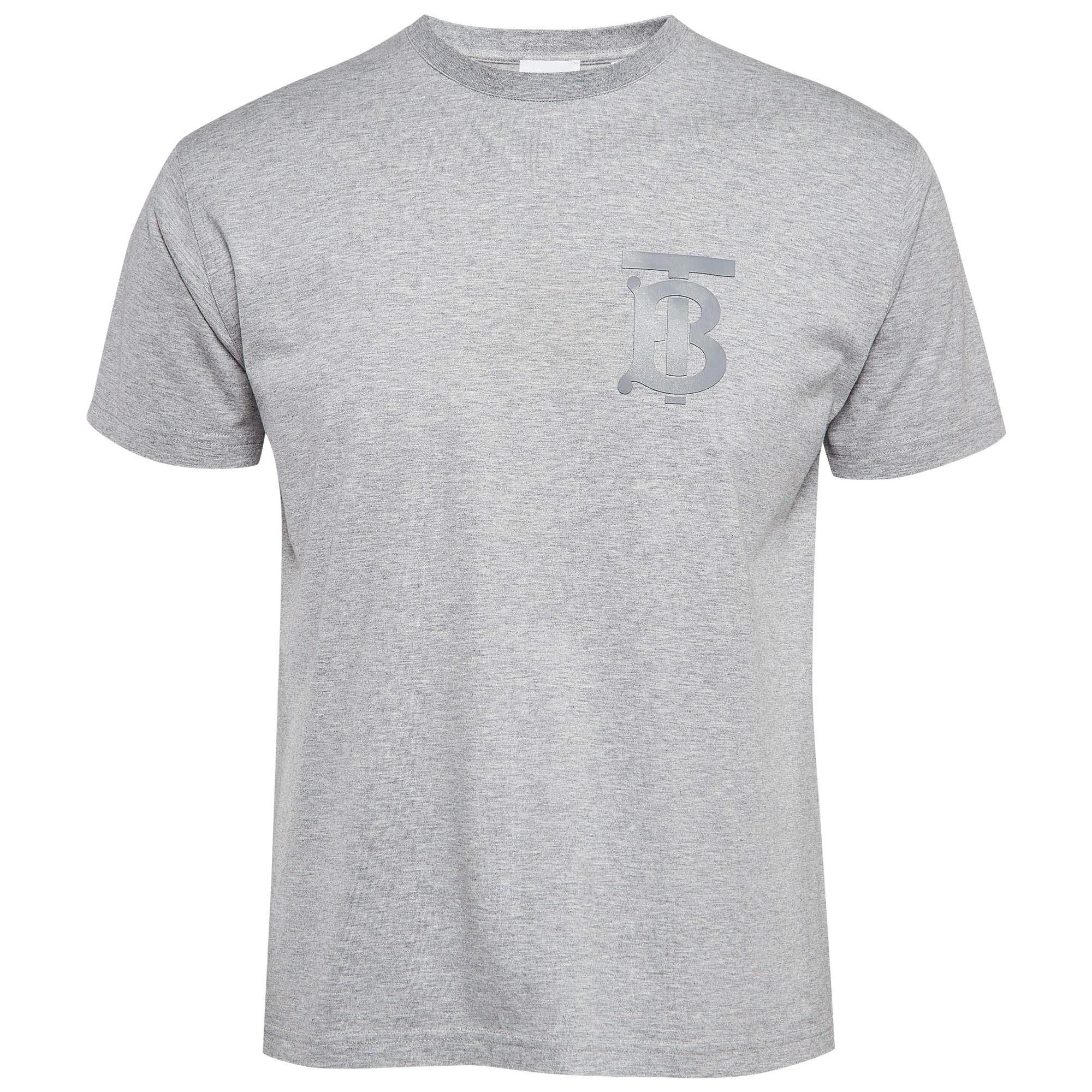 Burberry Grey Logo Printed Cotton Knit Tshirt XXS For Sale