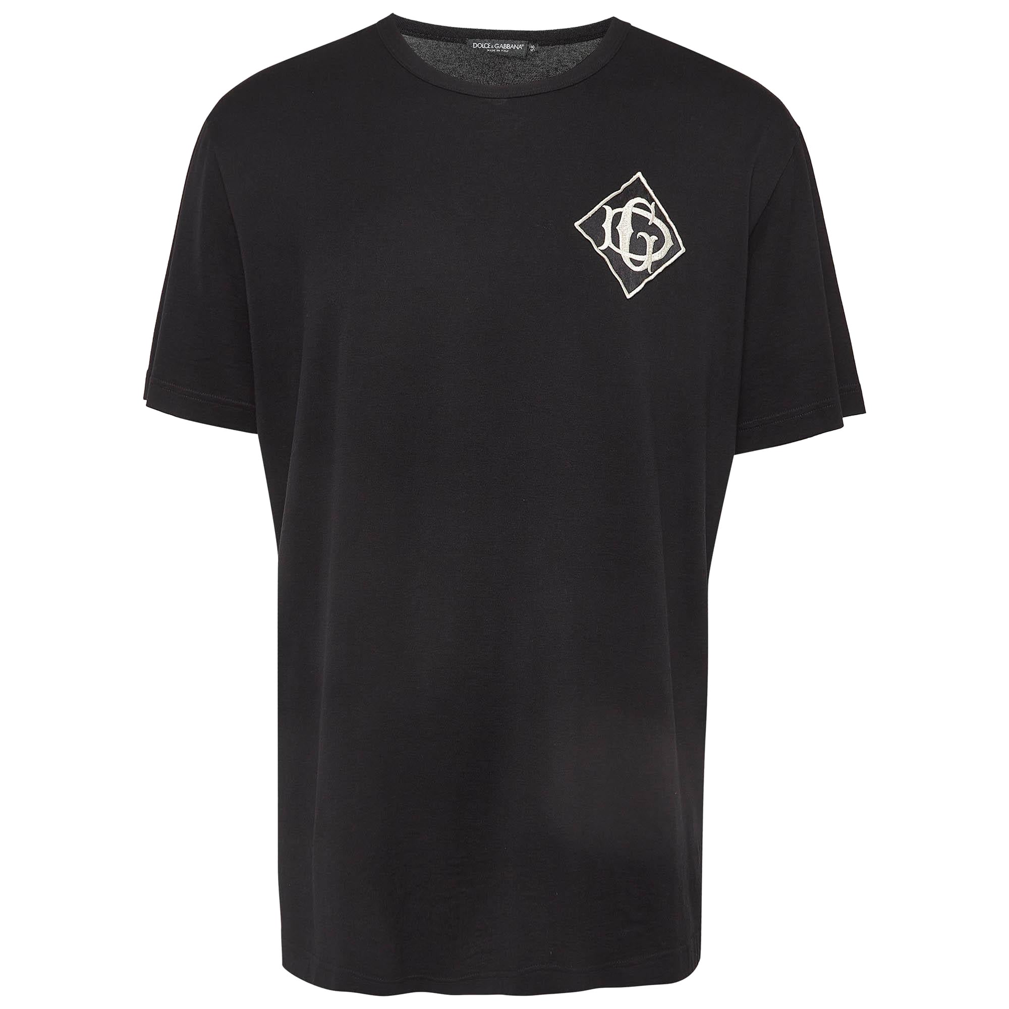 Dolce & Gabbana Black Embroidered Cotton Knit Crew Neck T-Shirt 4XL For Sale