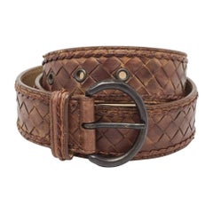 Bottega Veneta Brown Intrecciato Leder Schnalle Gürtel 80 CM