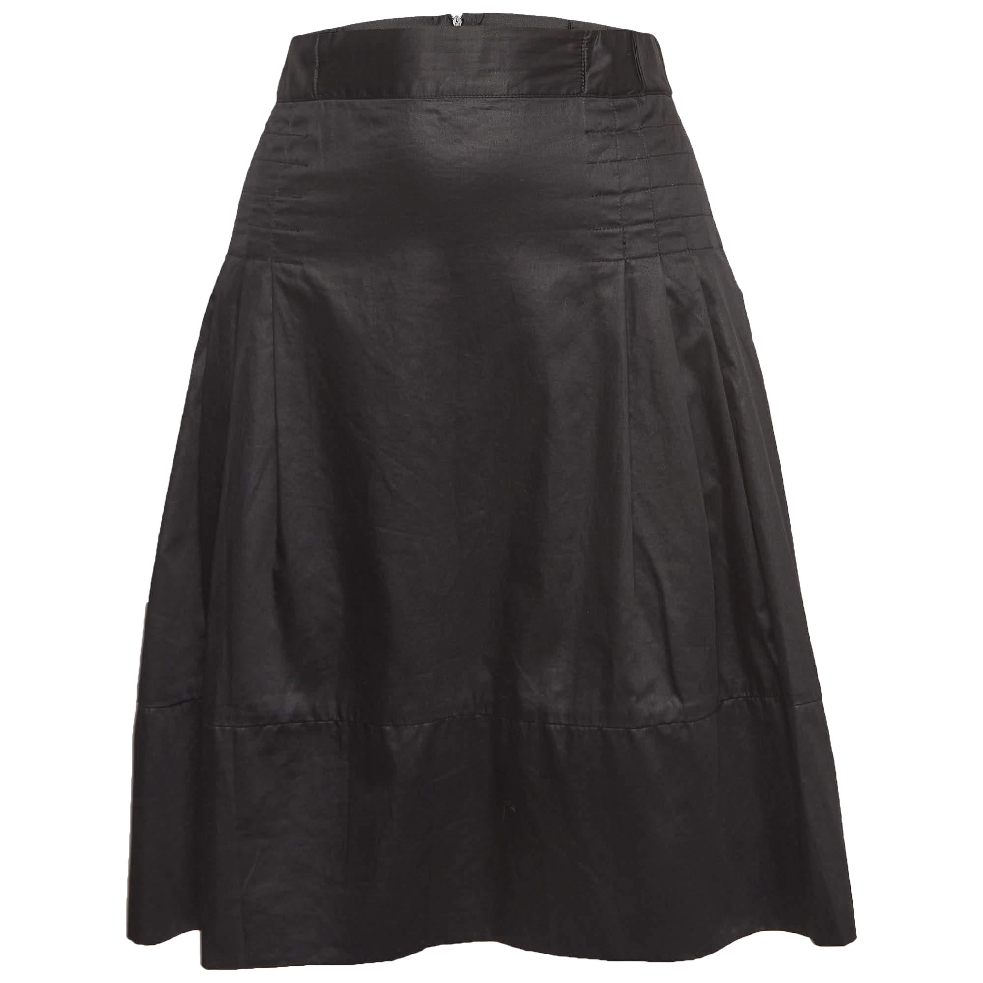 Sportmax Black Cotton Pleated Knee Length Skirt M. en vente