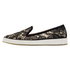 Used Nicholas Kirkwood Black/Beige Lace and Mesh Alona  Smoking Slipper Size 37.5