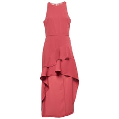 Monique Lhuillier Maxivestido de crepé rosa con volantes L