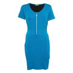 Versace Jeans Blue/Black Stretch Knit Zip-Up Sheath Dress L