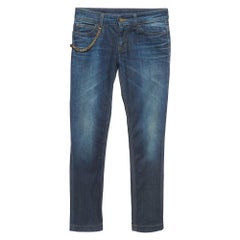 Gucci Dark Blue Washed Denim Chain Detailed Leggings XS