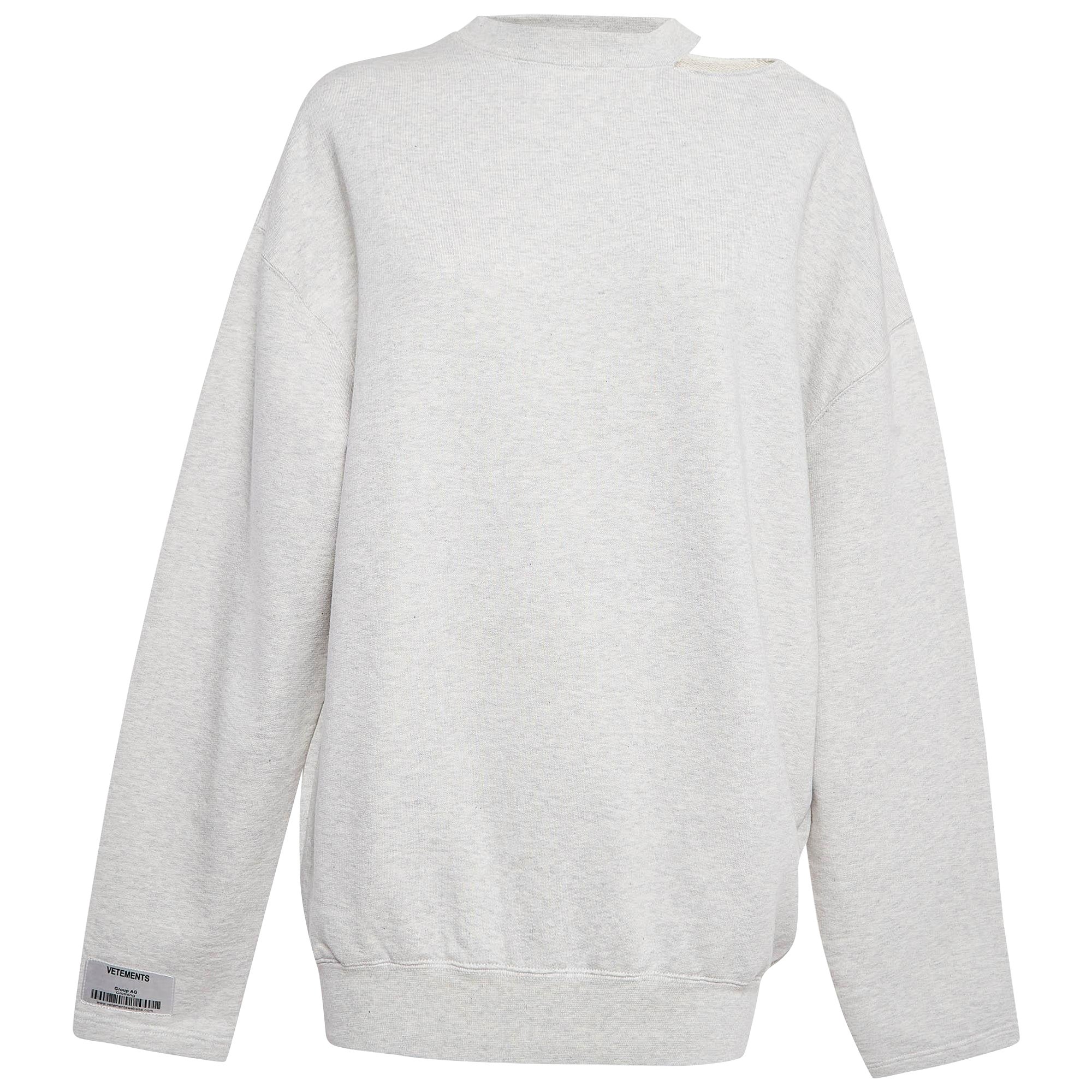 Vetements Graues offenes Sweatshirt aus Baumwollstrick mit offenen Schultern XS im Angebot