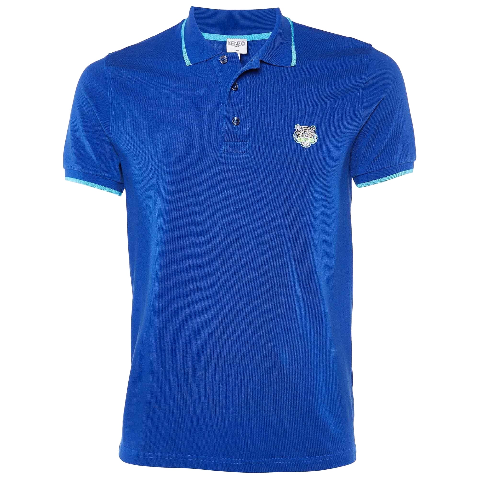 Polo Kenzo Blue Cotton Pique Tiger Patch K&T T-Shirt S in vendita