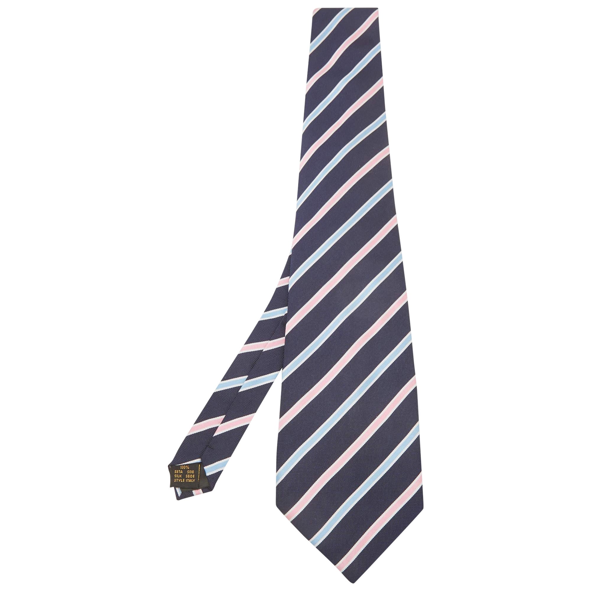Ermenegildo Zegna Vintage Navy Blue Diagonal Striped Silk Traditional Tie
