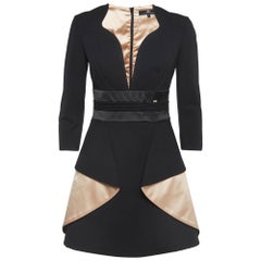 Elisabetta Franchi Black & Beige Crepe Mini Dress M