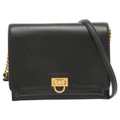 Salvatore Ferragamo Black Leather Trifolio Flap Shoulder Bag