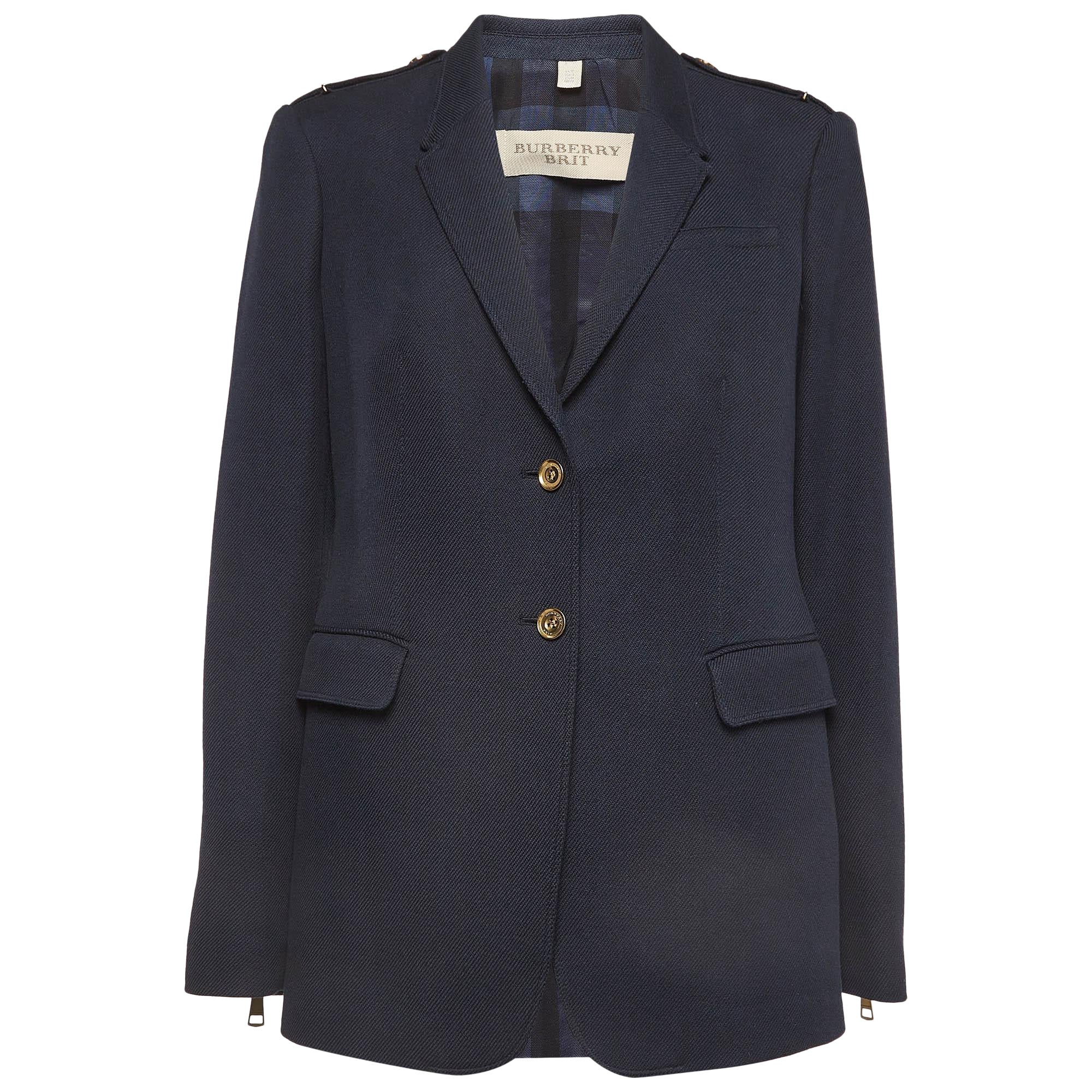 Burberry Brit Navy Blue Cotton Single Breasted Blazer M For Sale