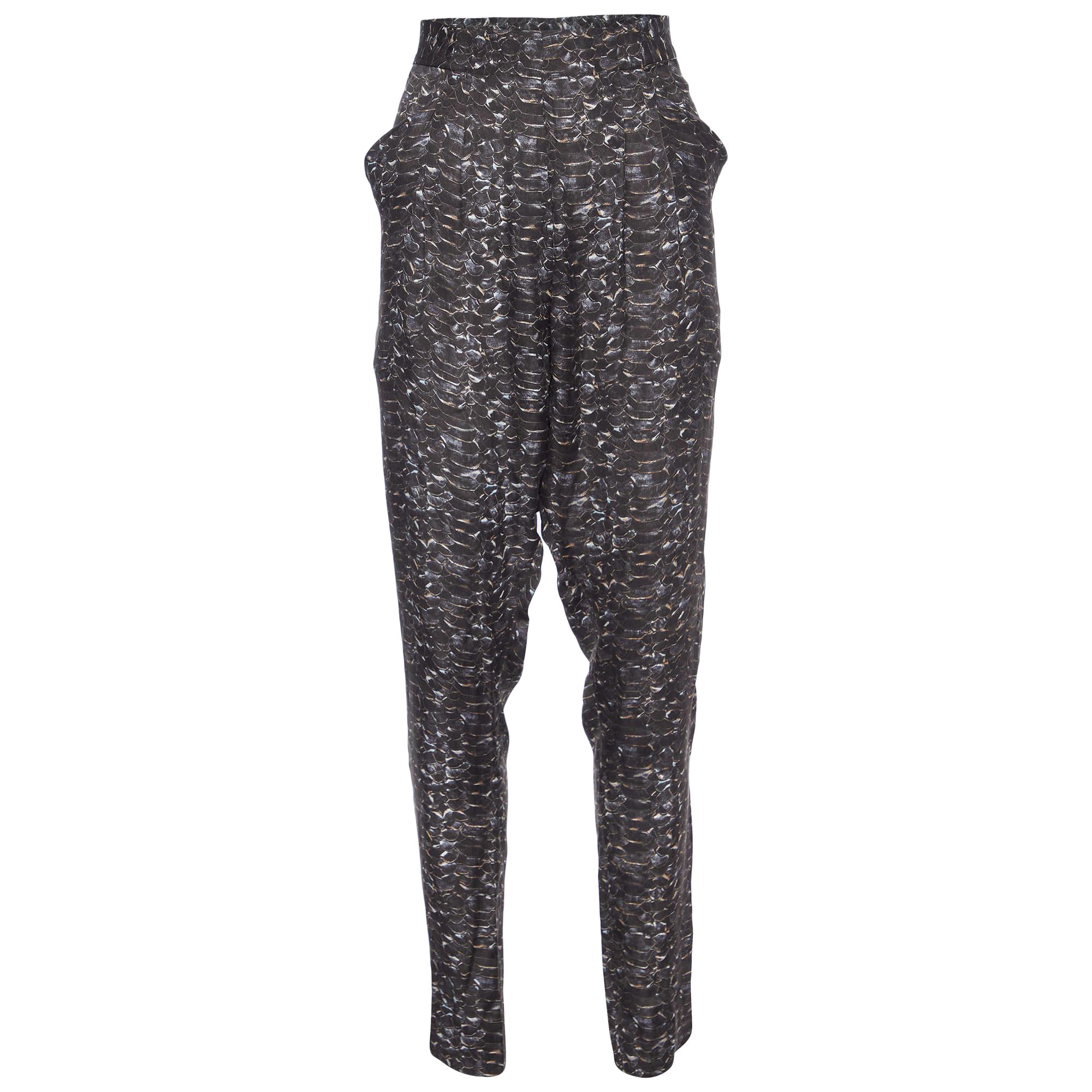Joseph - Pantalon gris en soie imprimé reptile aquatique M