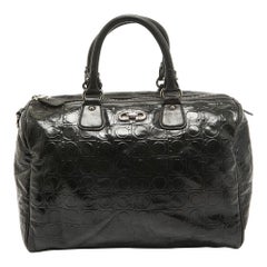 Salvatore Ferragamo Black Gancini Embossed Glossy Leather Boston Bag