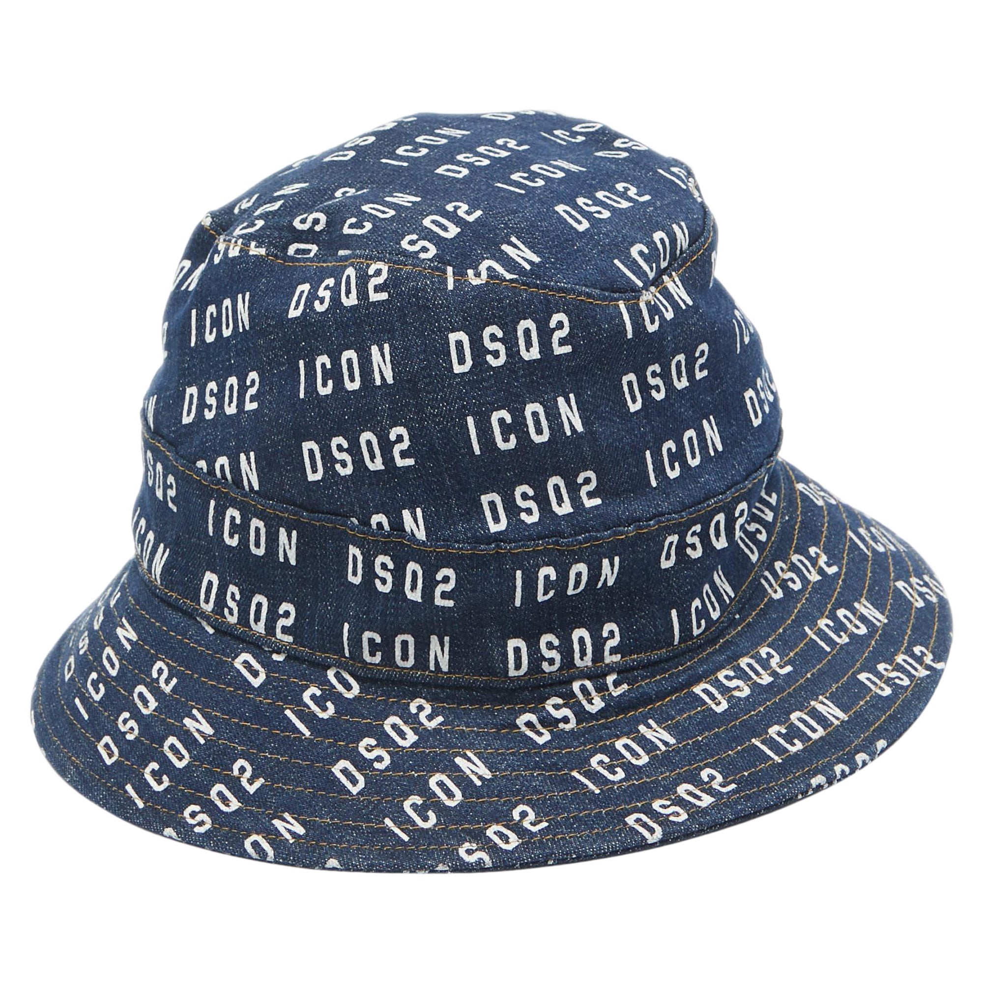 Cappello a secchiello in denim con stampa logo blu di Dsquared2 in vendita