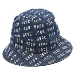 Dsquared2 Blue Logo Print Denim Bucket Hat