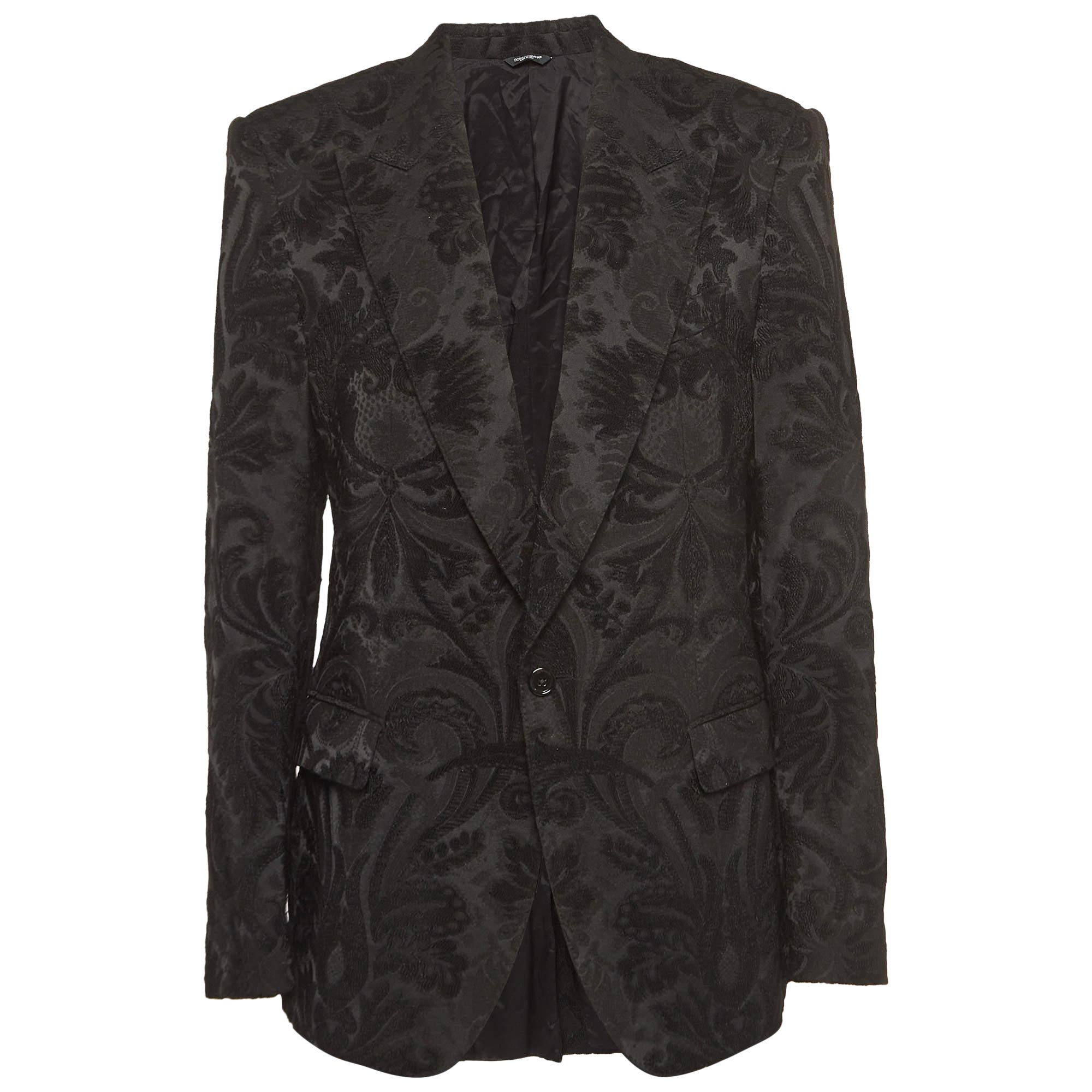 Dolce & Gabbana Black Jacquard Single Breasted Blazer XL