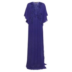 Roberto Cavalli Purple Embellished Silk Kaftan Maxi Dress M
