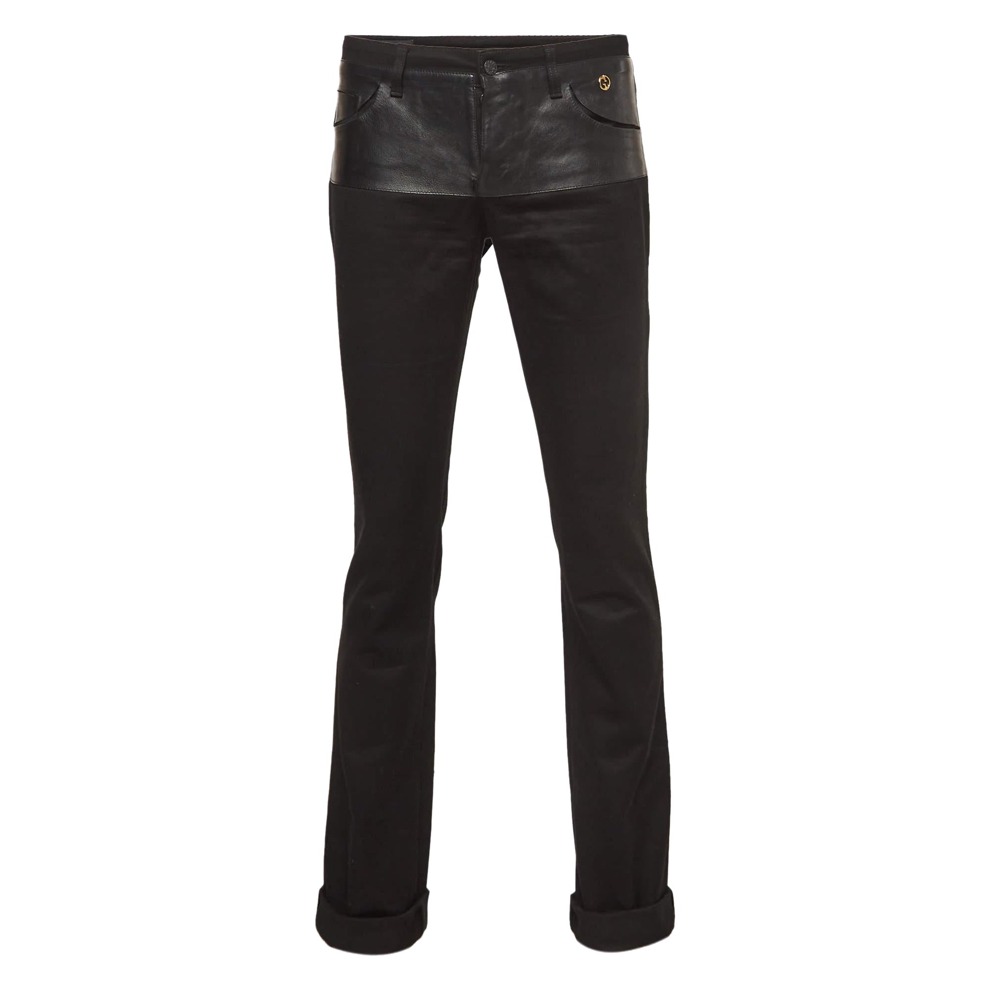 Gucci Pantalones de algodón negro con adornos de piel XS