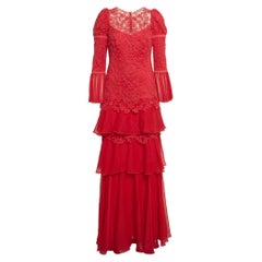 Tadashi Shoji Pink Chiffon And Lace Tiered Moreau Gown S