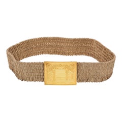 Fendi Gold Stretch Fabric and Leather Waist Belt 75CM