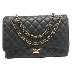 Chanel Black Quilted Caviar Leather Maxi Classic Single Flap Bag
