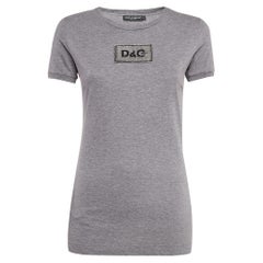 Dolce & Gabbana Grey Logo Embellished Cotton Knit T-Shirt S