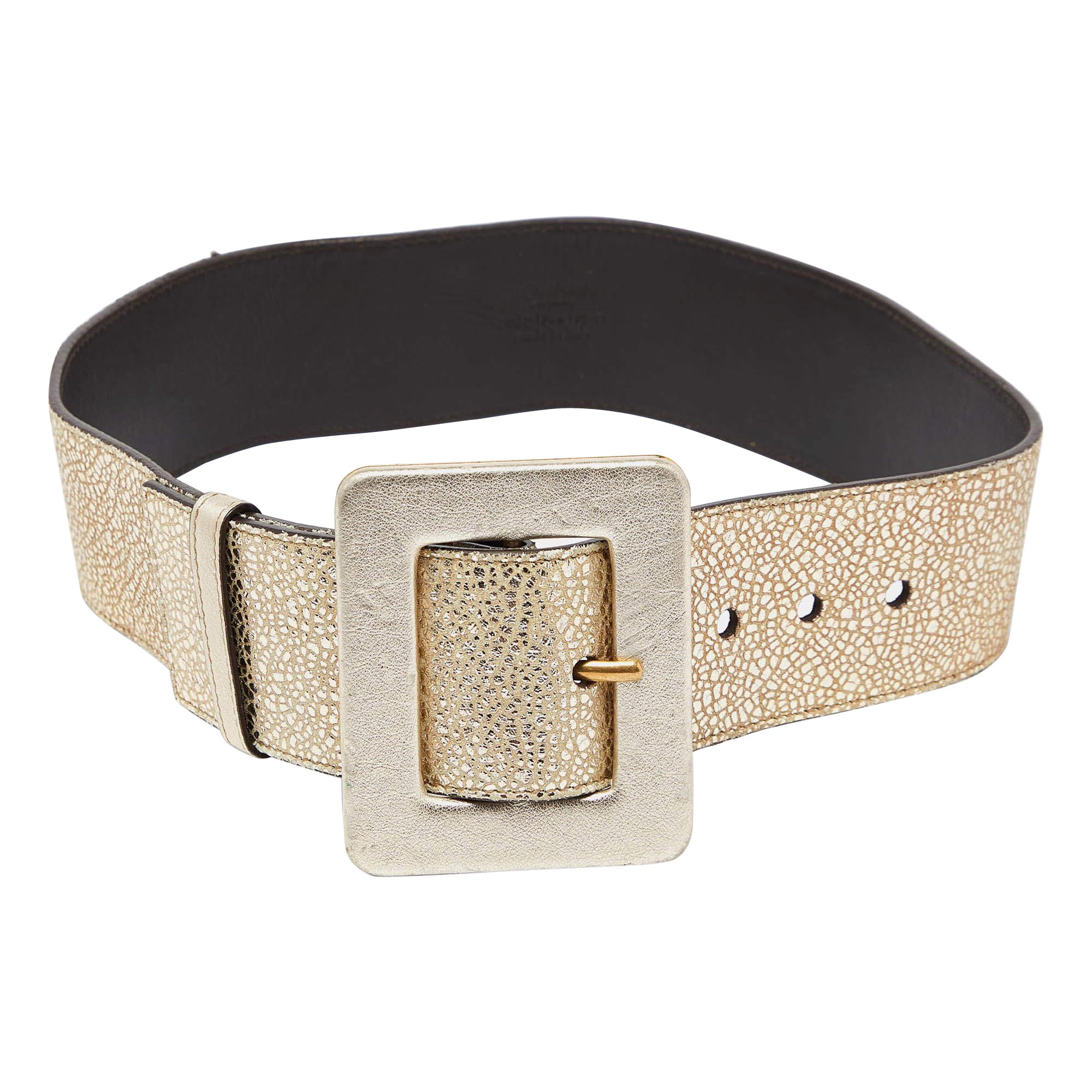 Yves Saint Laurent Gold Leather Buckle Waist Belt 70CM For Sale