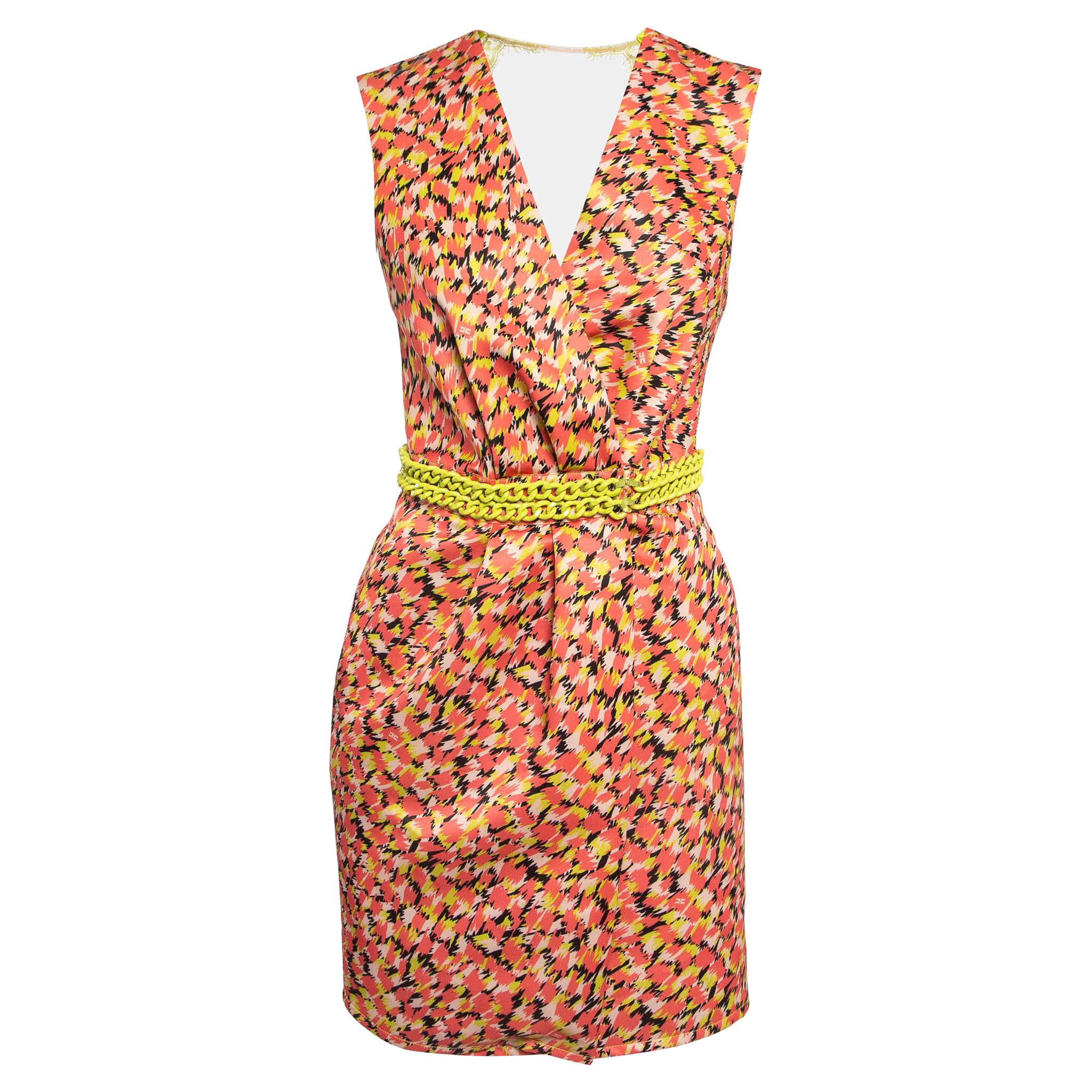 Elisabetta Franchi Minivestido envolvente con detalle de cintura de crepé multicolor M