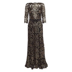 Tadashi Shoji Schwarz/Gold Pailletten-Maxikleid mit vollen Ärmeln M
