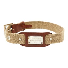 Dolce & Gabbana Beige Canvas and Leather Plaque Detail Waist Belt 65CM