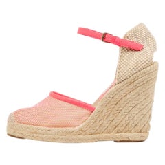 Stella McCartney Mesh gewebte Espadrille-Sandalen aus Segeltuch mit Keilriemen und Knöchelriemen Größe 38
