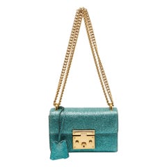 Gucci Metallic Teal Crinkled Leather Small Padlock Shoulder Bag