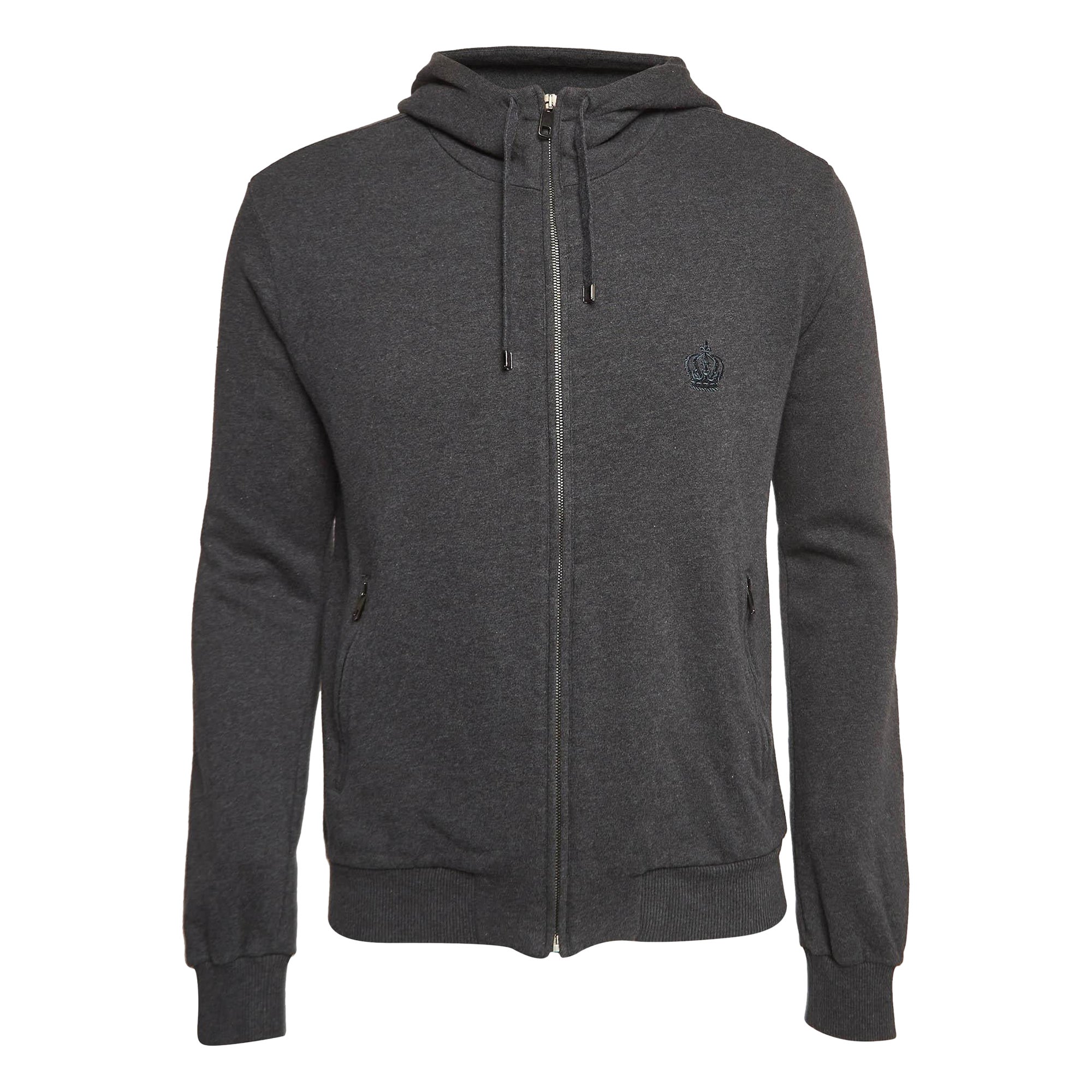 Dolce & Gabbana Grey Cotton Knit Hoodie S For Sale