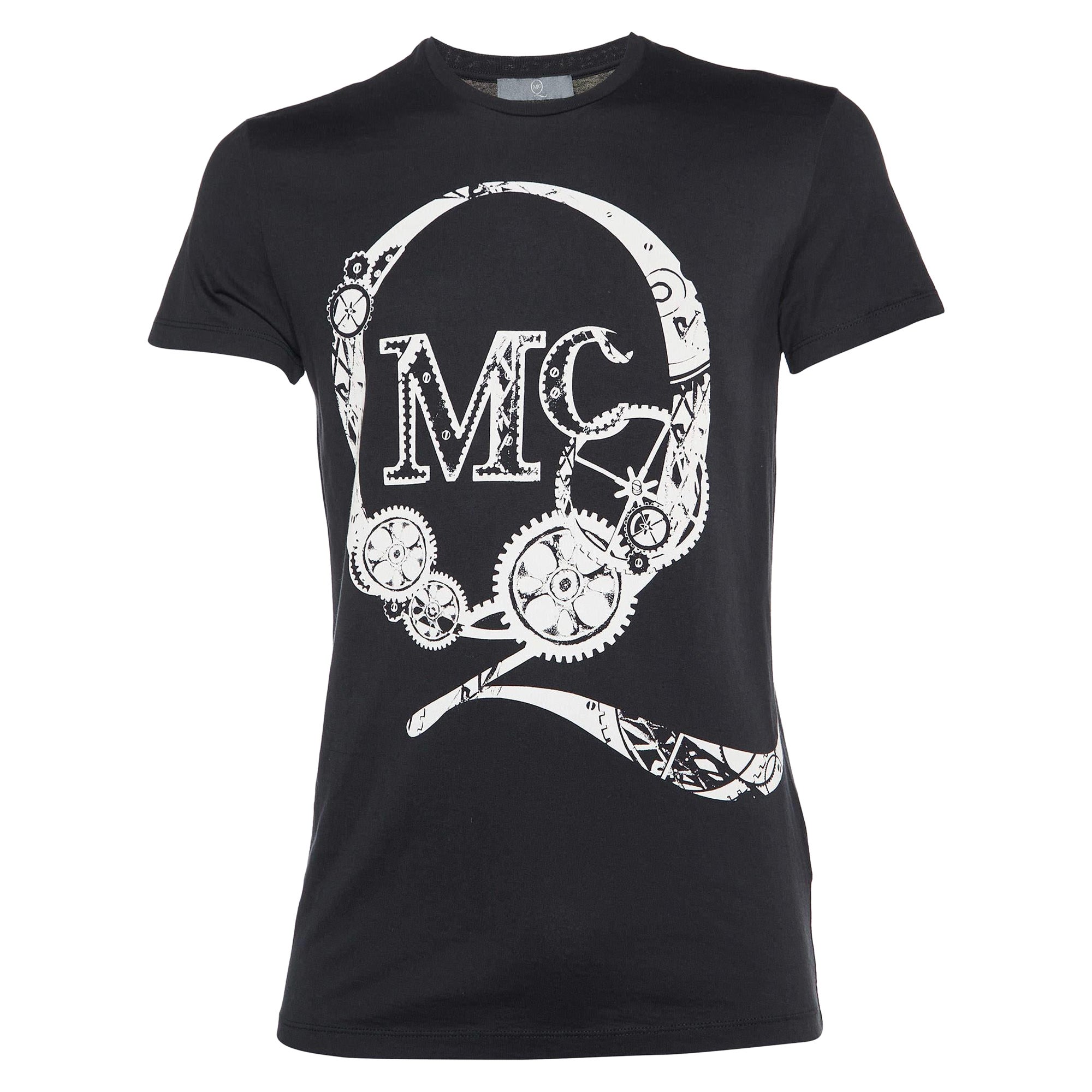 McQ by Alexander McQueen Black Logo Print Cotton Crew Neck T-Shirt S For Sale