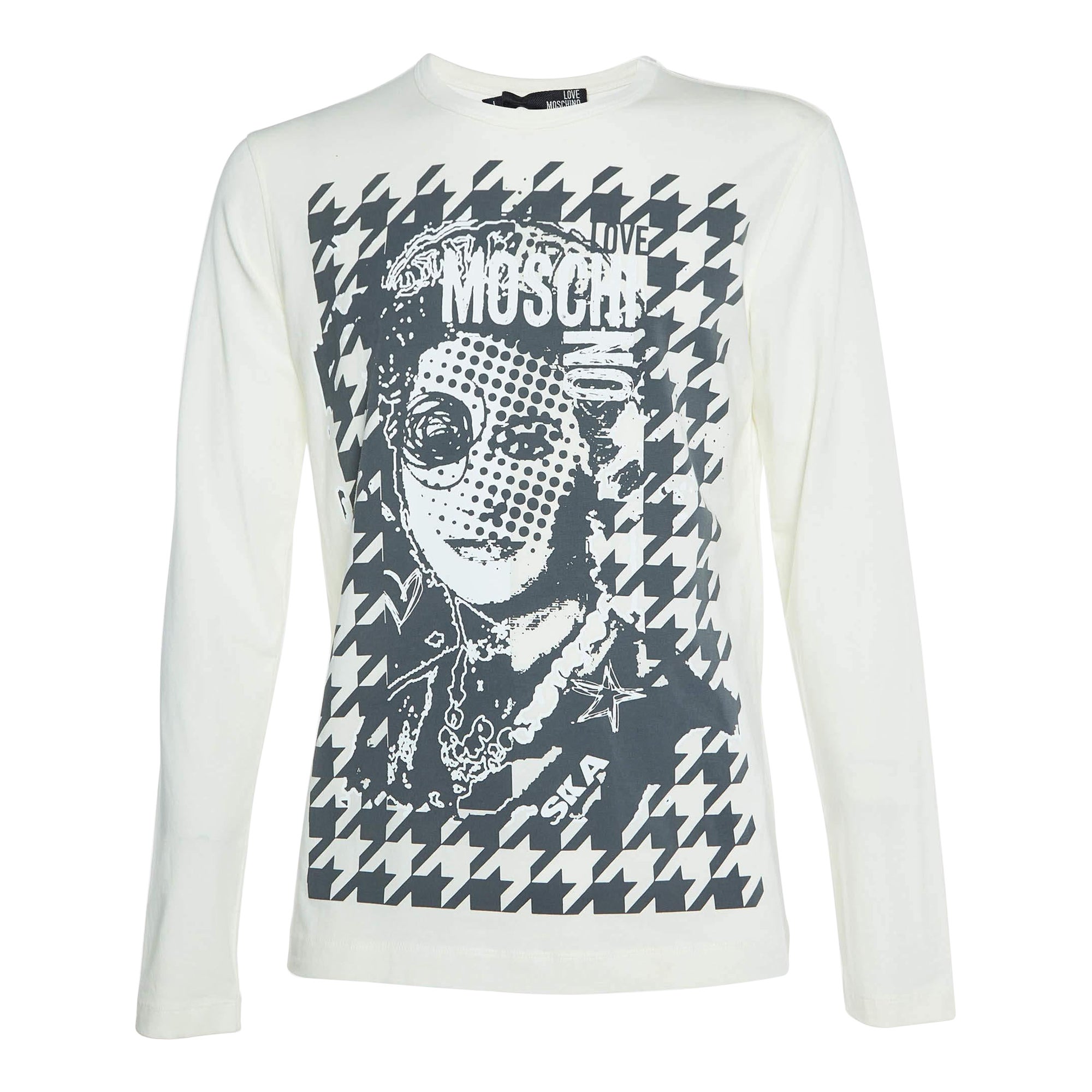Love Moschino Camiseta de manga larga de algodón con estampado marfil L