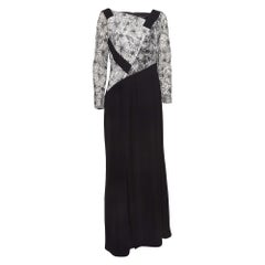 Tadashi Shoji Schwarzes/Weißes Maxikleid aus Krepp und besticktem Tüll M