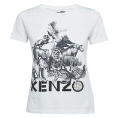 Kenzo White Animal Printed Cotton Knit T-Shirt S