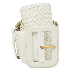 Prada White Woven Leather Wide Waist Belt 80CM