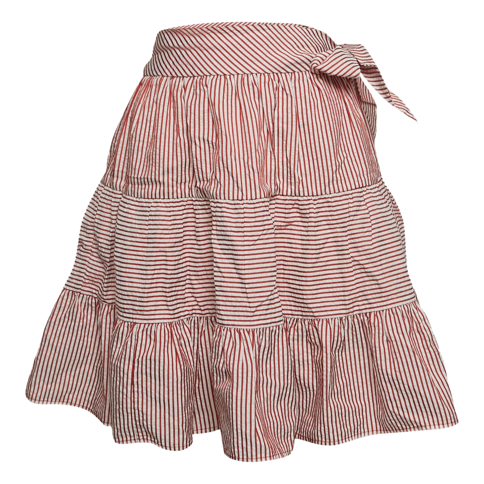 Moschino Jeans White/Red Stripe Crepe Tiered Short Skirt S