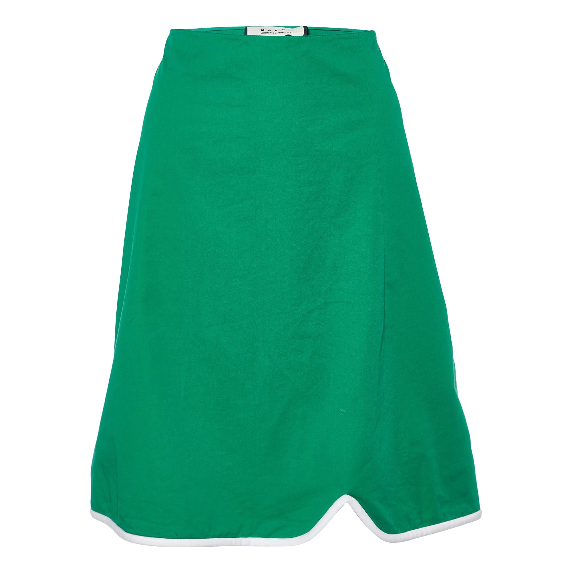 Marni Green Cotton Contrast Trim Knee Length Skirt M