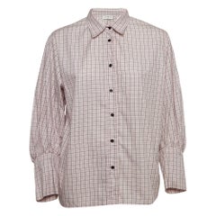 Sandro Pink Checkered Cotton Puff Sleeves Shirt L