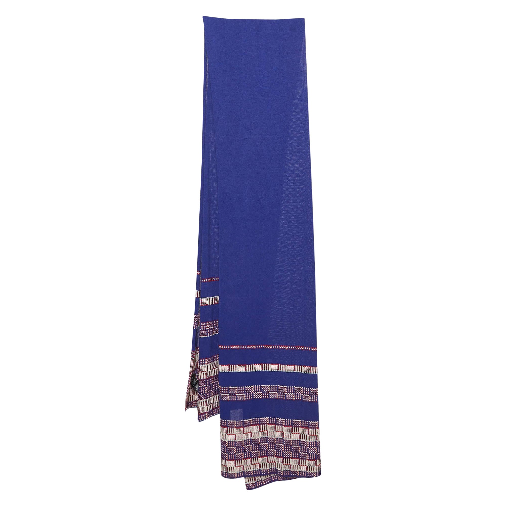 Chanel Blau Lila Baumwolle & Seide Strick Tweed-Detail Stola aus Baumwolle