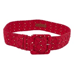 Marni Red/Beige Perforated Fabric Buckle Belt M