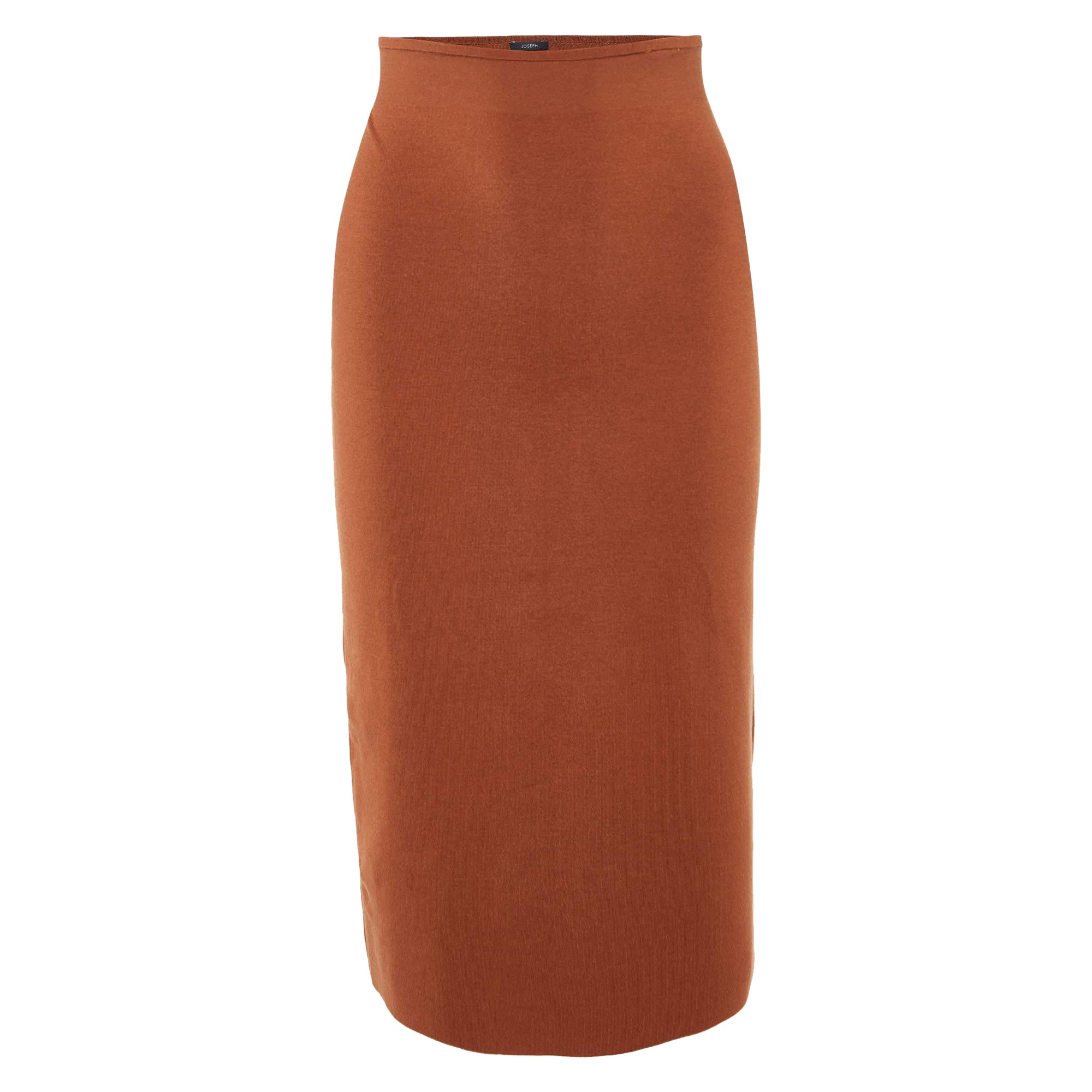 Joseph Brown Stretch Silk Knit Pencil Skirt M For Sale