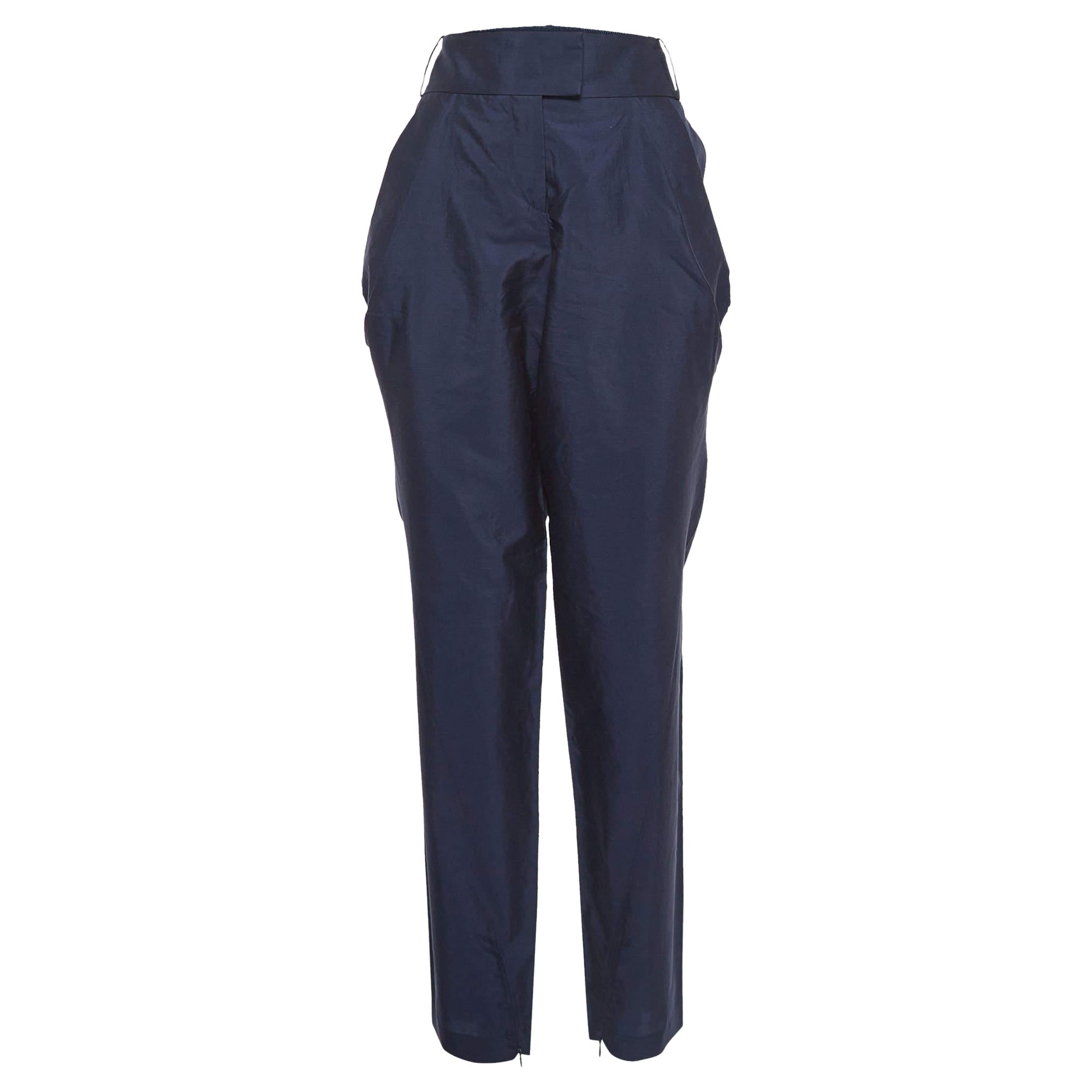 Giorgio Armani Navy Blue Silk Blend Trousers L