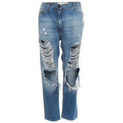 Elisabetta Franchi Blaue geriffelte Denim-Jeans M-Taille 30"